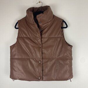 Almost Famous Women's Puffer Vest Size M Chocolate Brown NWT Button